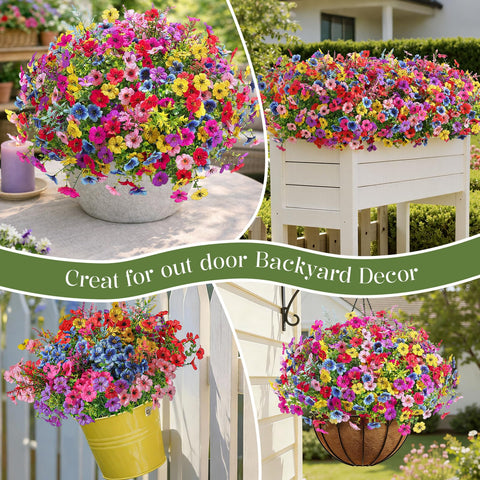 SHareconn outdoor-garden-setup with faux flowers offers maintenance-free curb appeal.