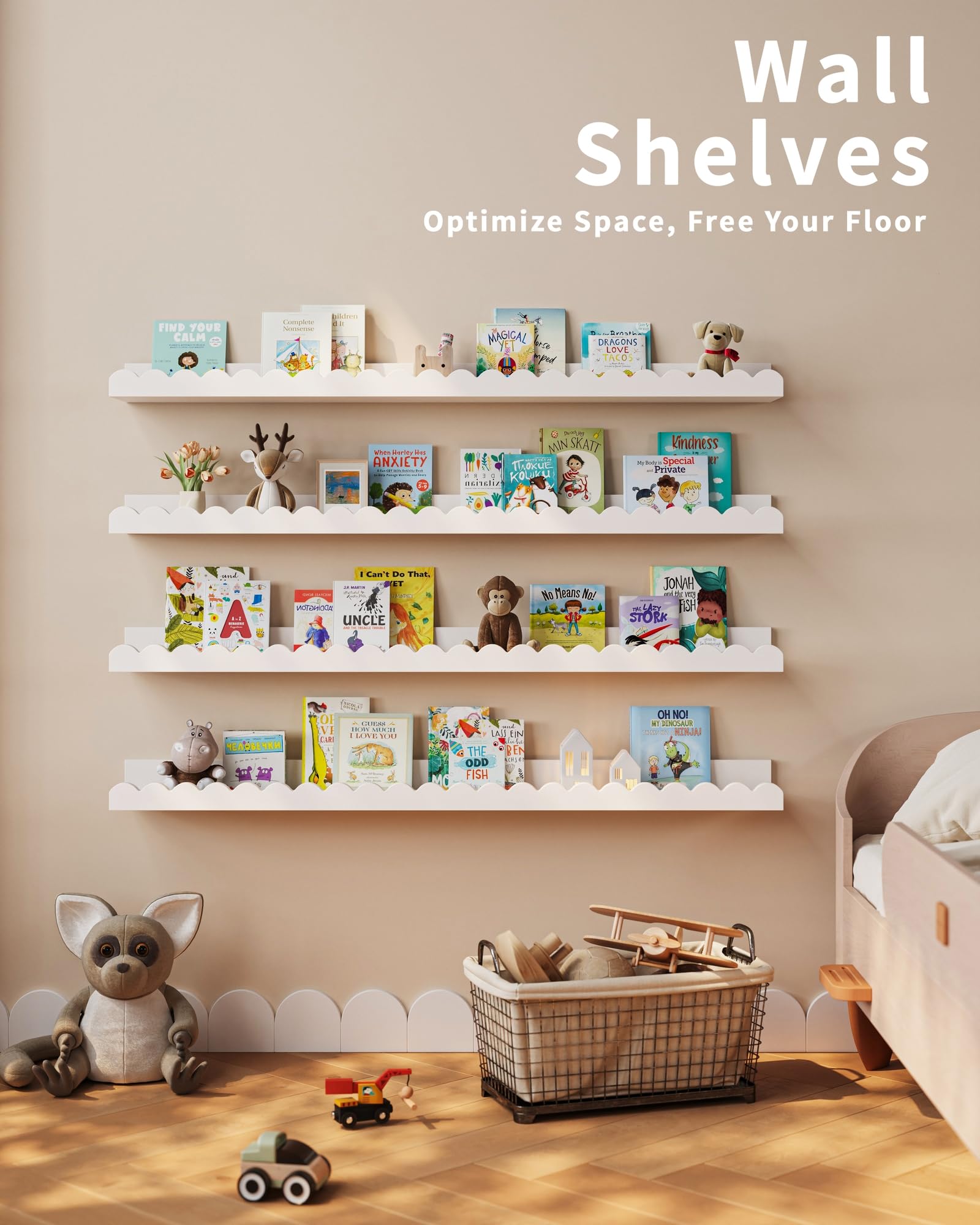 Included hardware and quick installation demonstrated with Shario white wall shelves