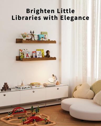 Shario nursery decor scalloped walnut shelves add playful storage