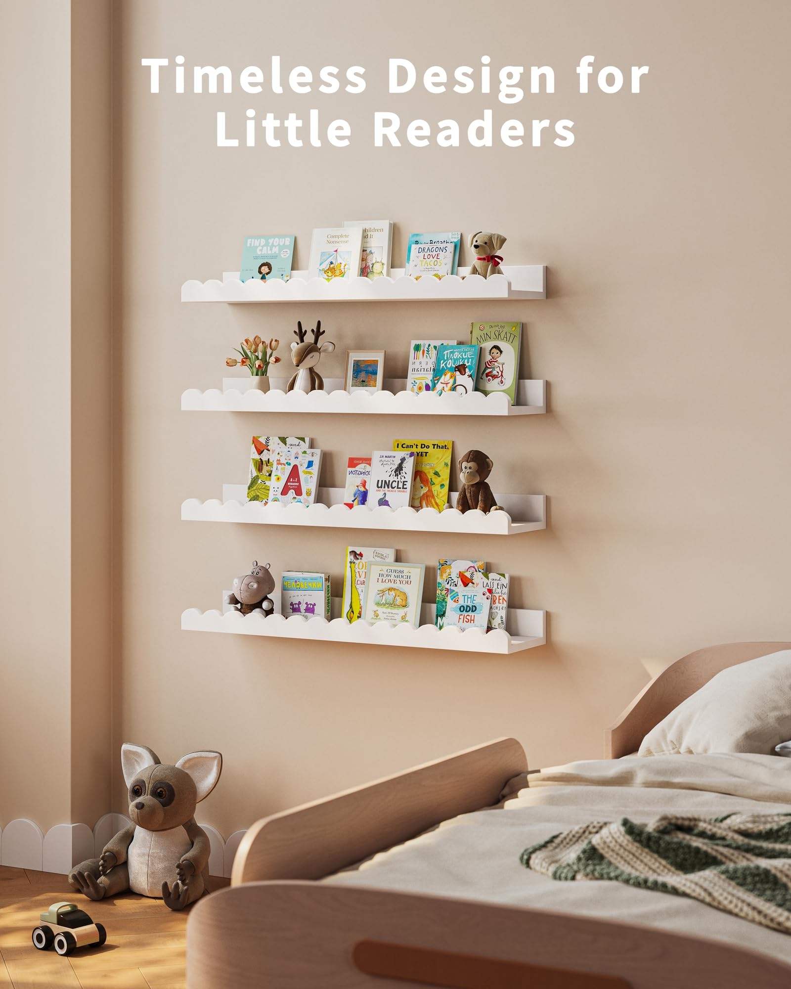 Shario keeps books and toys within reach for bedtime routines.