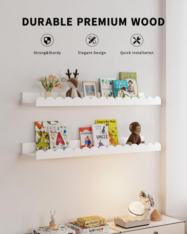 Shario smooth-edge design shelves offering safe storage in the nursery.