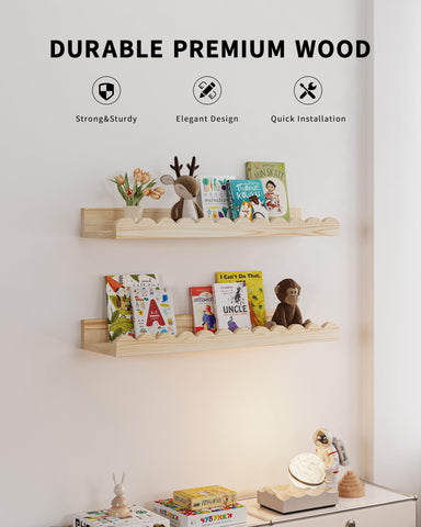 Shario wall-mounted books for toddler room maximize floor space and access.