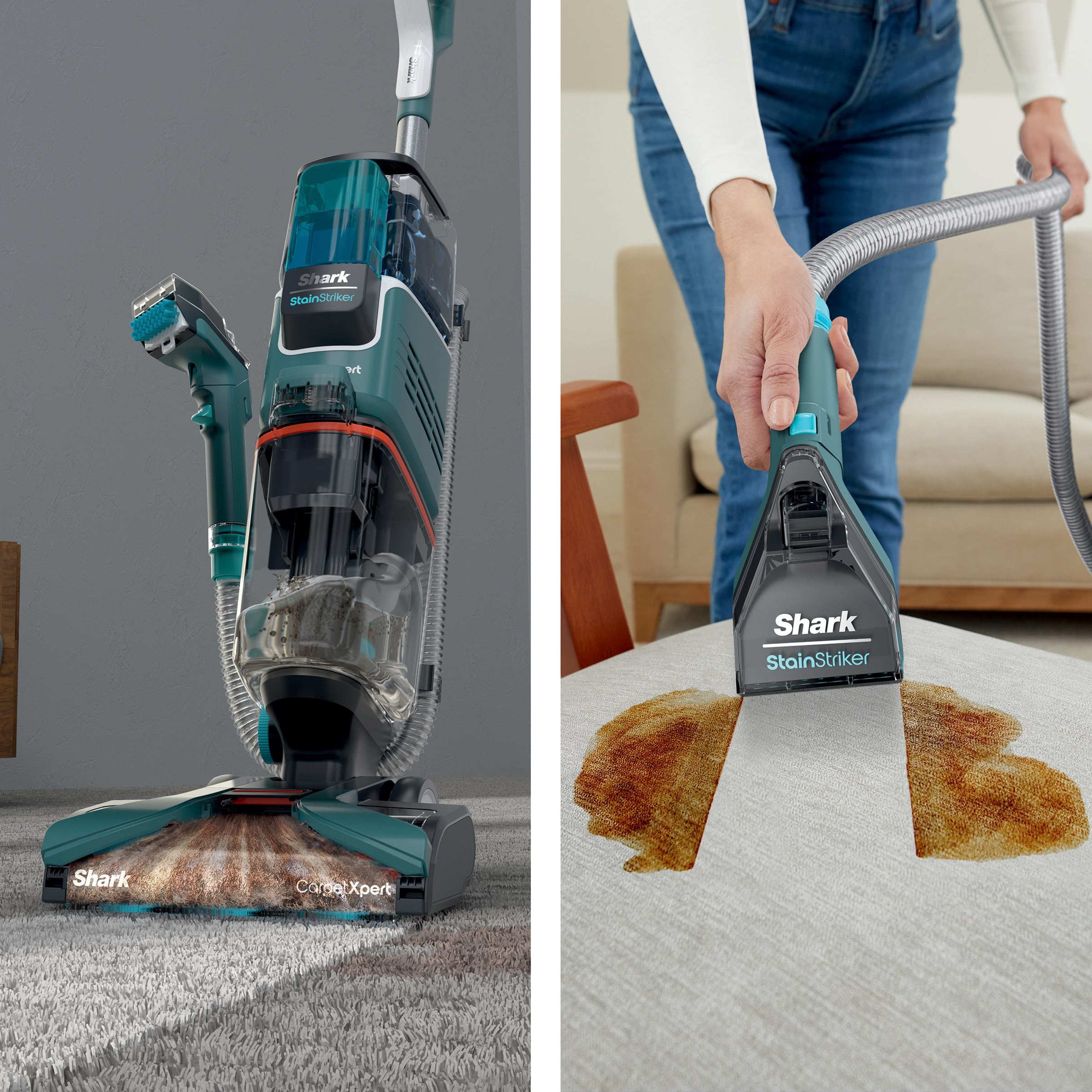 Shark CarpetXpert built-in spot cleaner demonstrates targeted stain removal