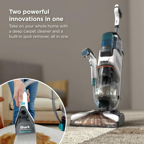 Shark CarpetXpert high-pressure PowerSpray delivers deep stain lifting performance.