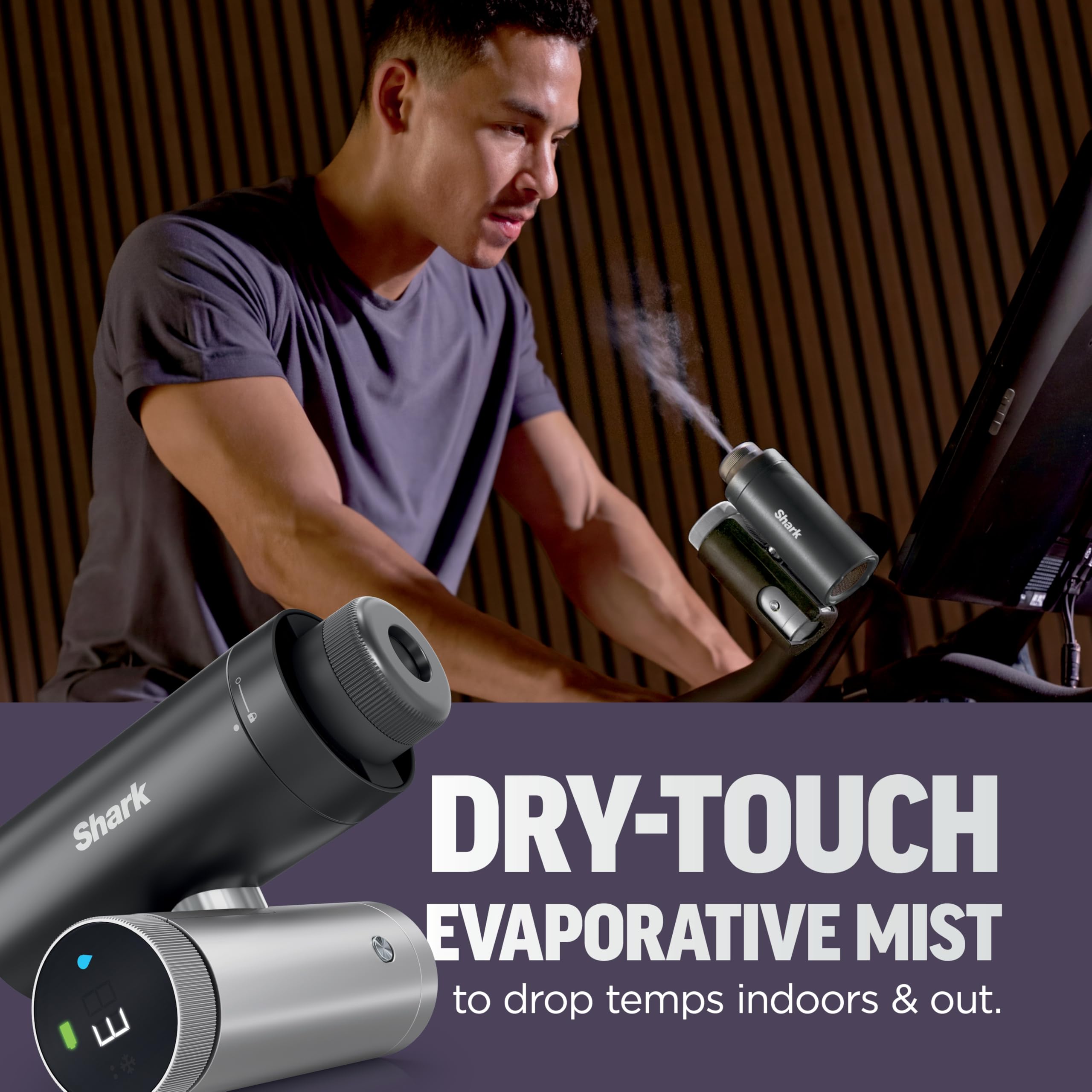 Shark ChillPill dry-touch mist prevents soaking while cooling.
