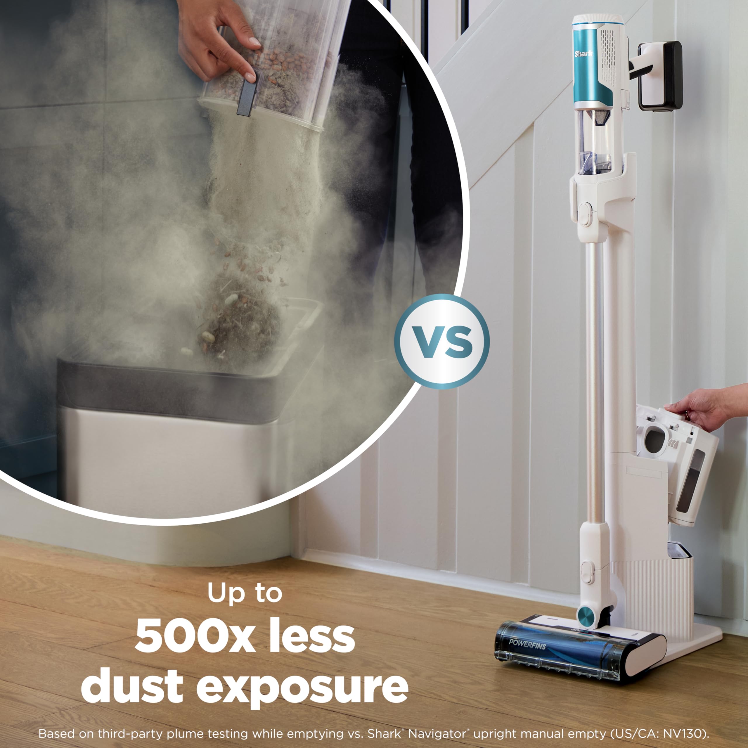 Shark auto-adjust brushroll ensures deep cleaning on carpets and hard floors.