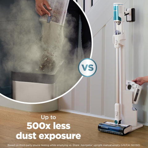 Shark auto-adjust brushroll ensures deep cleaning on carpets and hard floors.