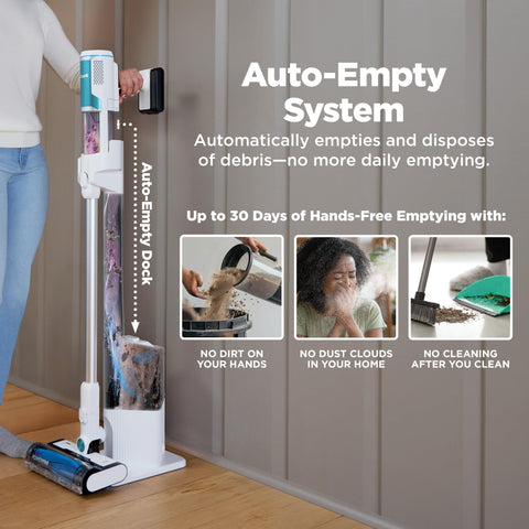 Shark Clean & Empty auto-empty base enables hands-free disposal after cleaning.