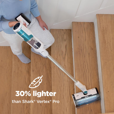 Shark vacuum in lightweight design for easy maneuverability around stairs.