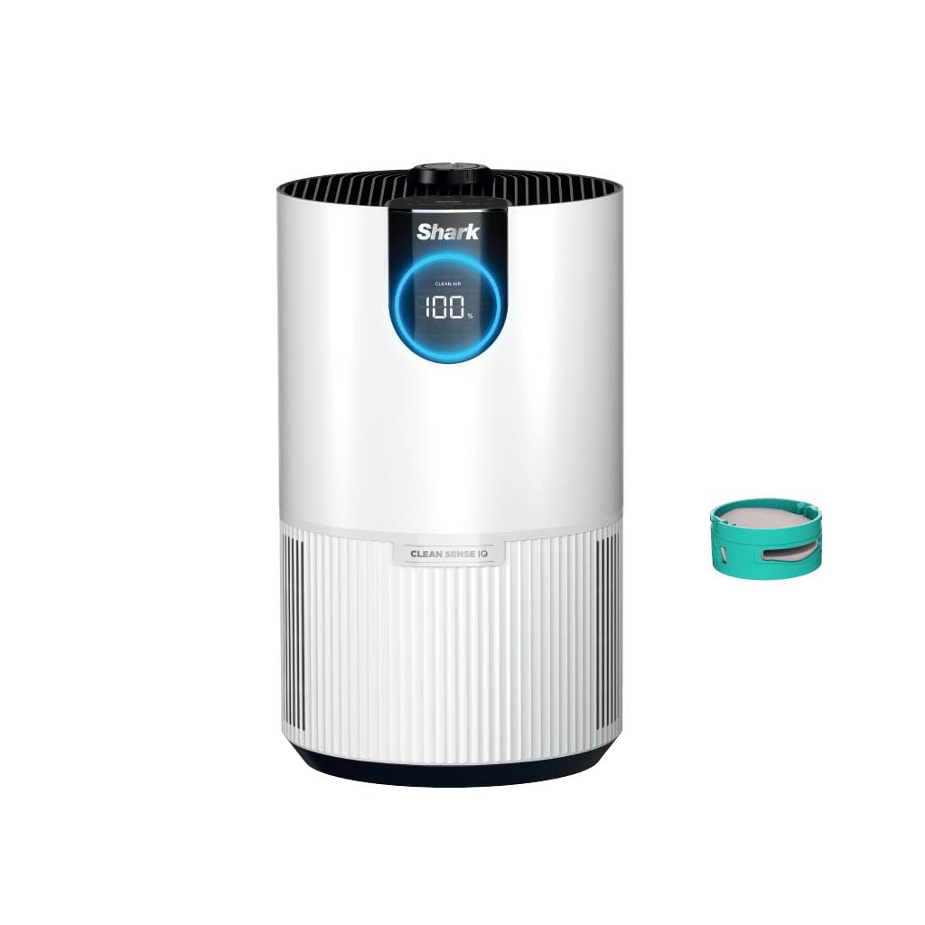 Shark Clean Sense air purifier front view showcasing compact design for small rooms.