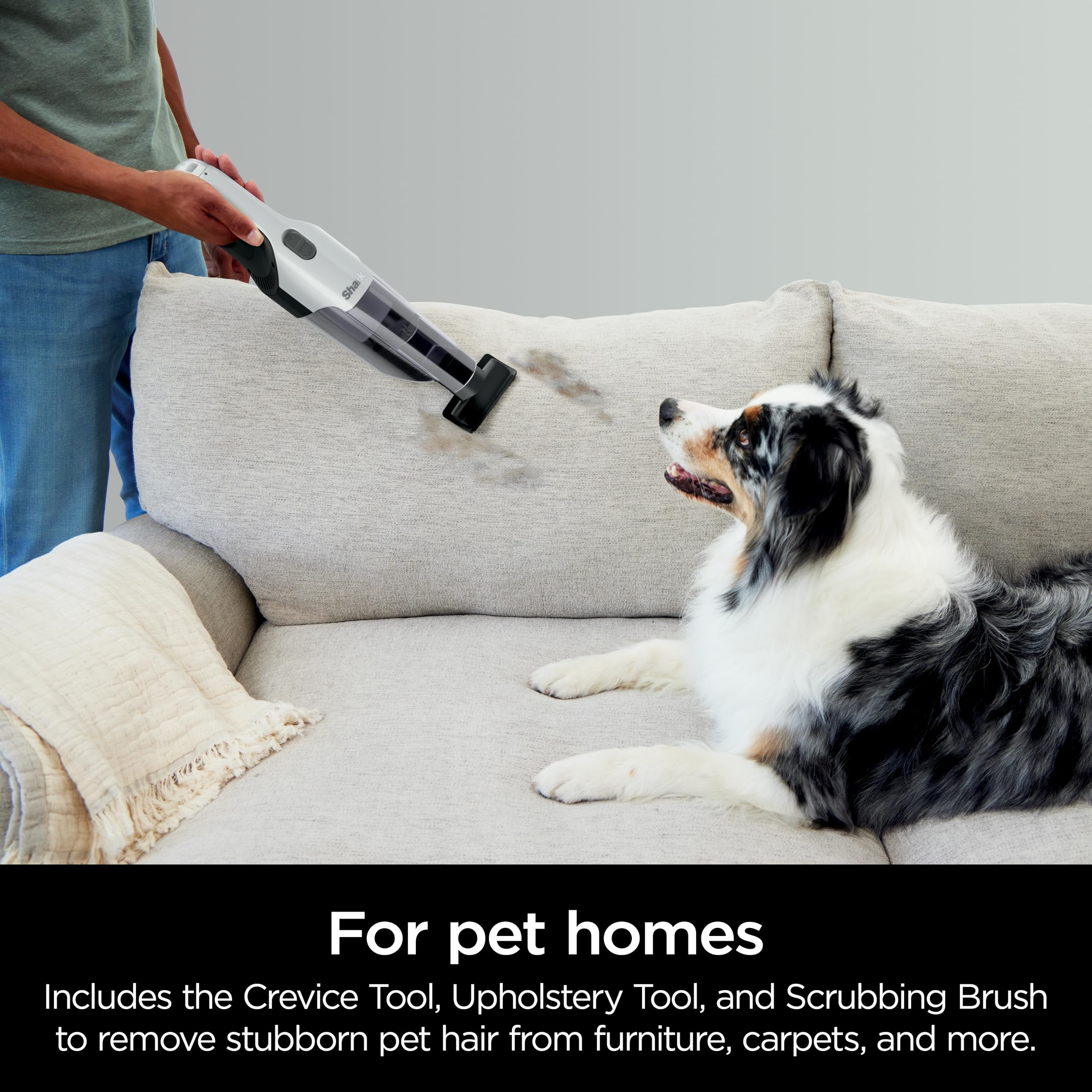 Shark Cyclone PET vacuum with HyperVelocity suction captures pet hair effectively.