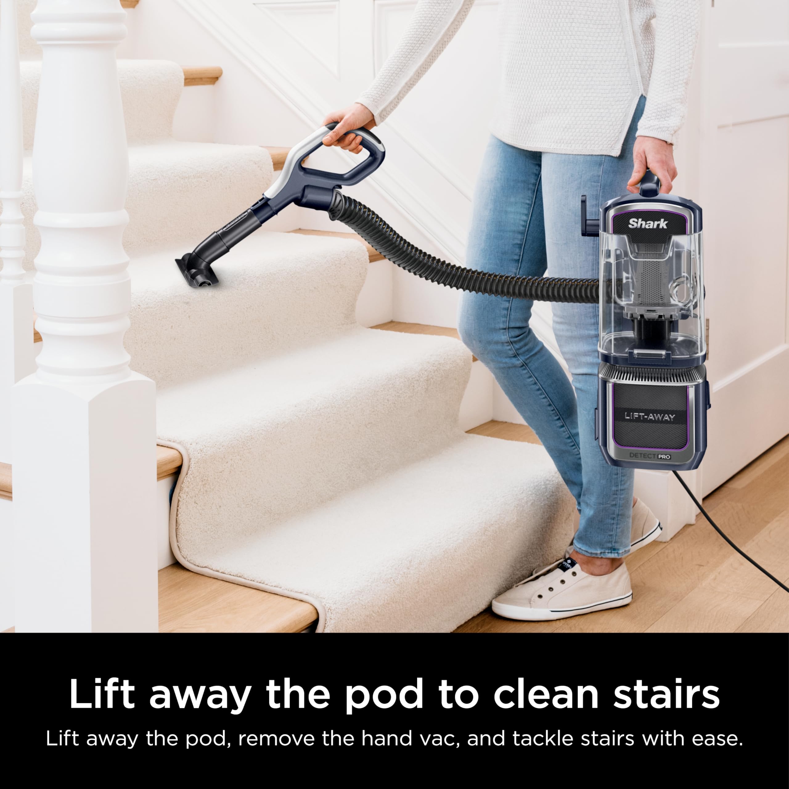 Shark Detect Pro Speed Lift-Away with brushroll detection demonstrates automatic dirt sensing and suction boost
