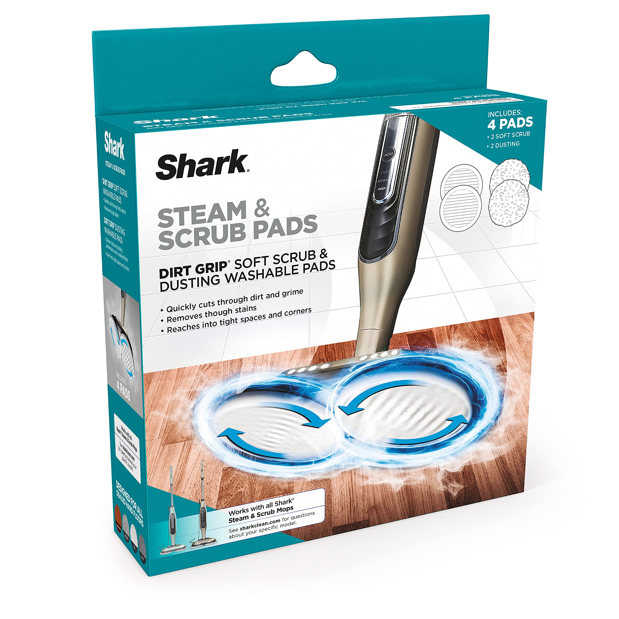Shark Dirt Grip Soft Scrub pad delivers deep absorption and powerful scrubbing.