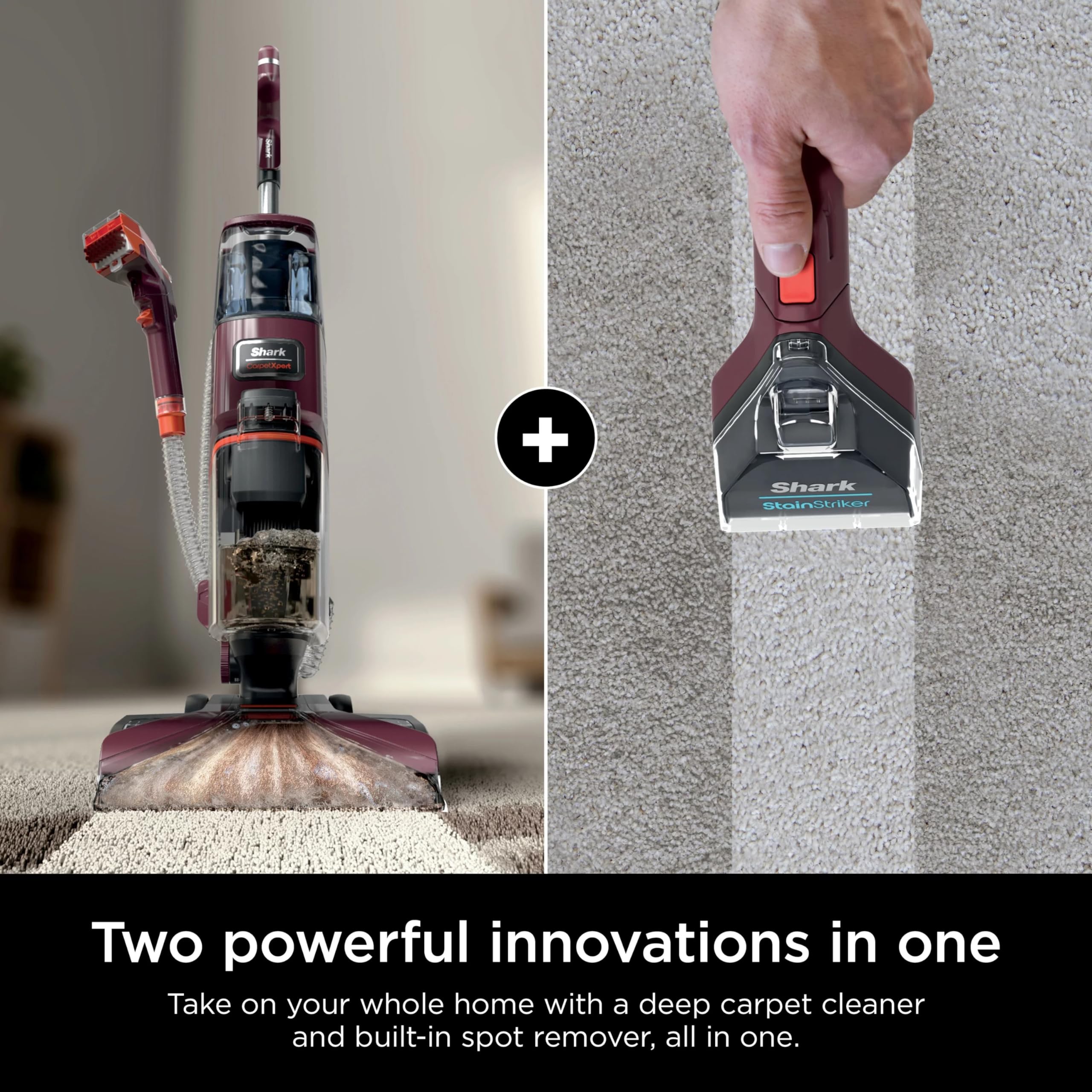 Shark EX150 Renewed built-in spot stain eliminator in action on a spill.