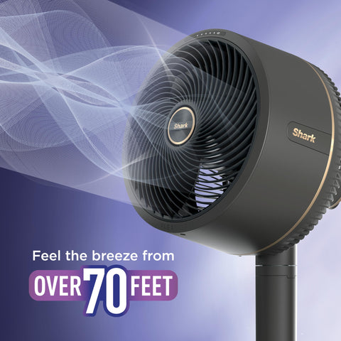 Shark FlexBreeze sweeps 180 degrees with a 55-degree tilt for wide coverage.