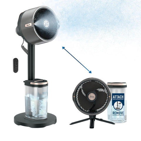 Shark FlexBreeze Pro Mist Fan outdoors with misting for refreshing patio cooling