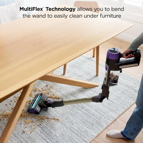 Shark HEPA filter system traps fine dust for cleaner air.