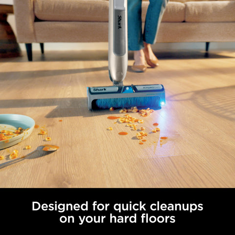 Shark HydroDuo on-demand spray demonstrates precise application on tough messes.