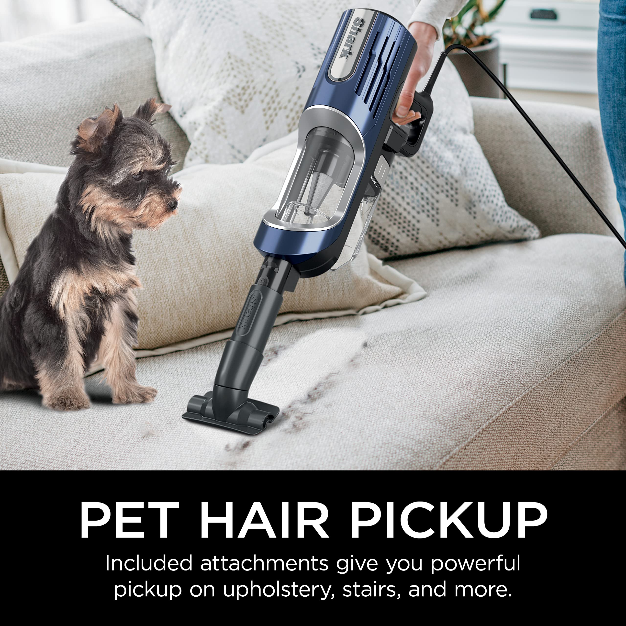 Shark HZ600C Self-cleaning brushroll reduces hair wrap during pet hair pickups.