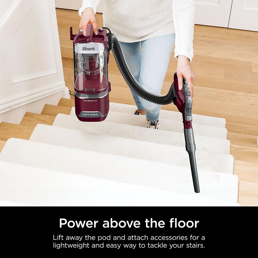Shark Lift-Away pod cleaning stairs and furniture with ease.