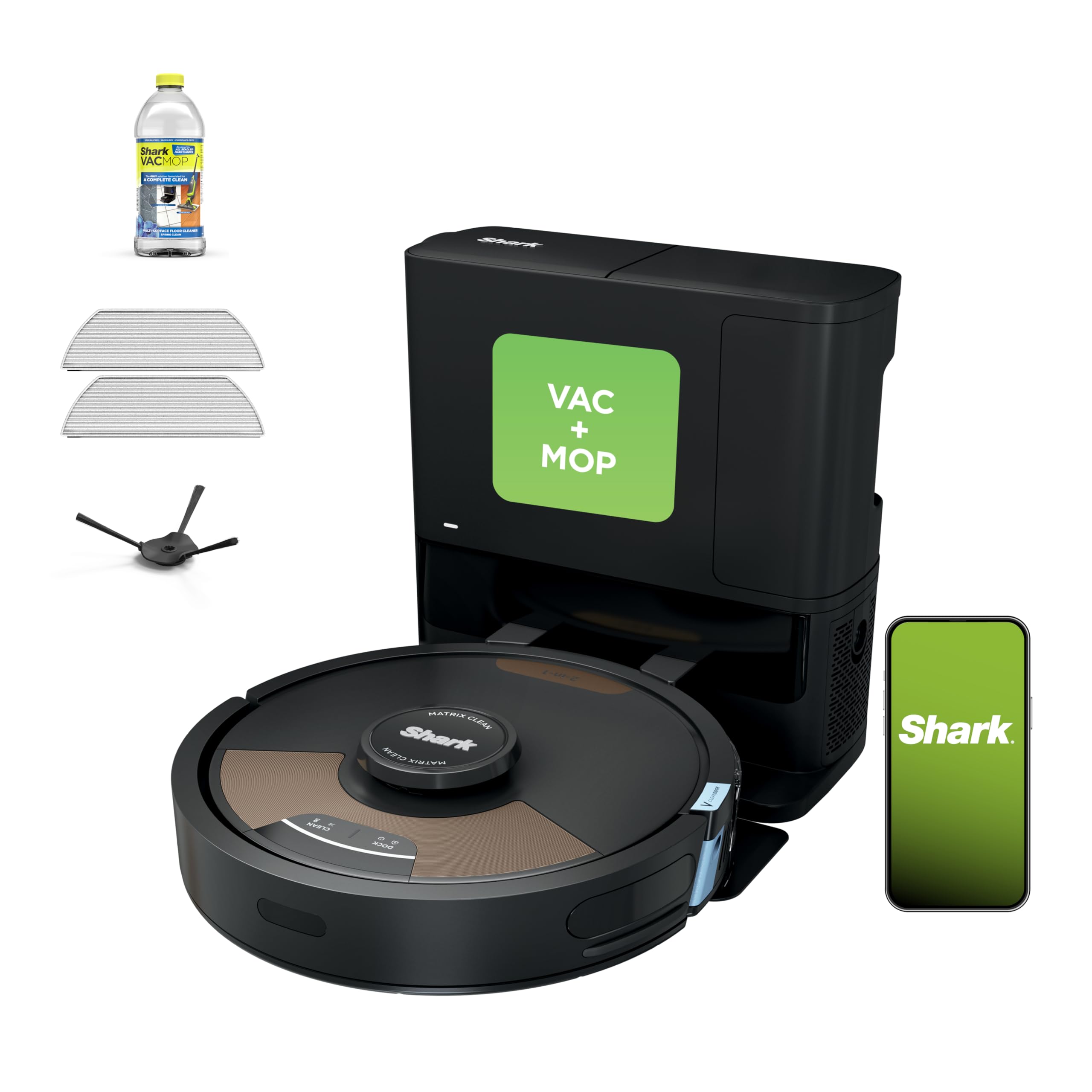 Shark Matrix Plus robot vacuum in action with sonic mopping on hard floors for deep clean