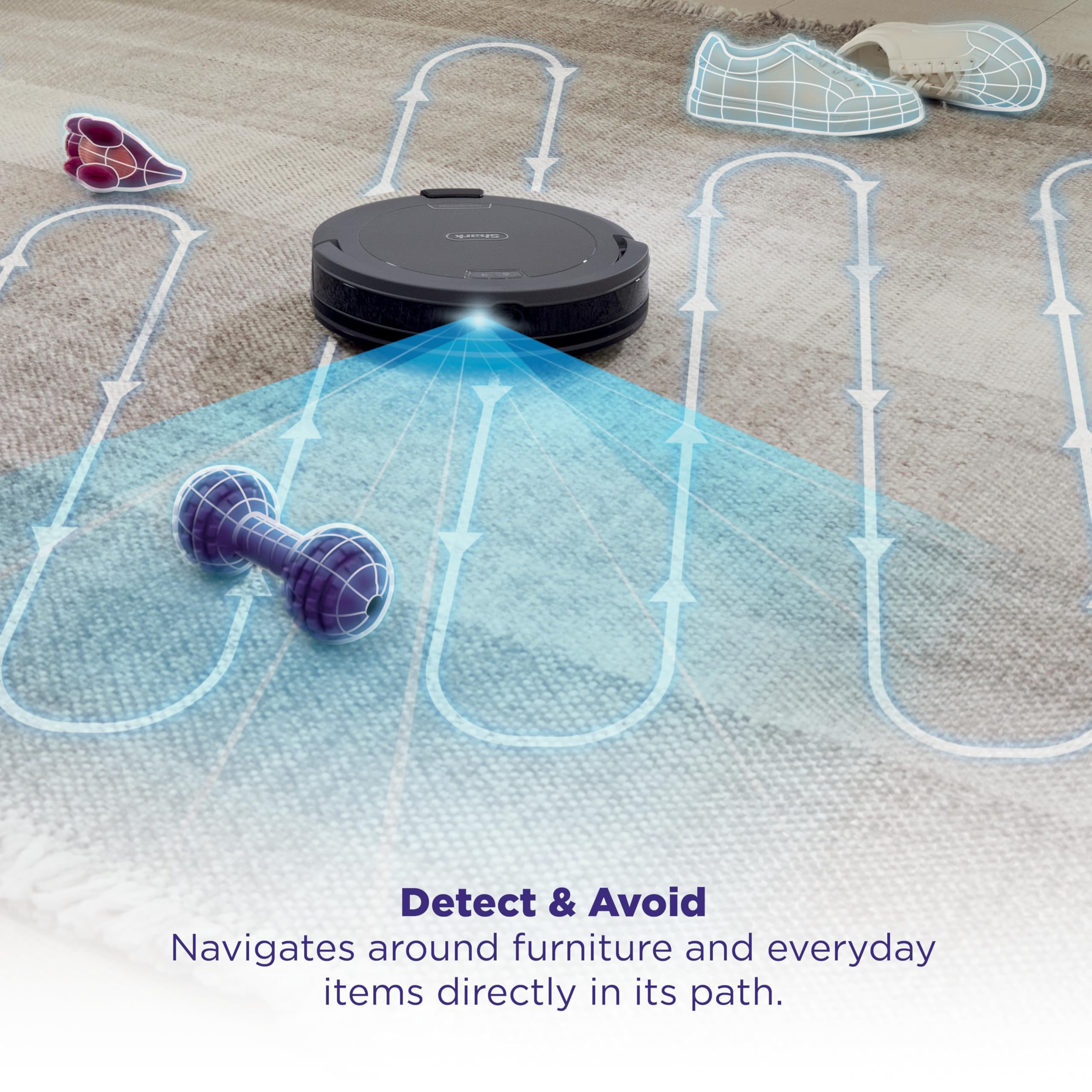 Shark Navigator detects obstacles for smooth navigation.