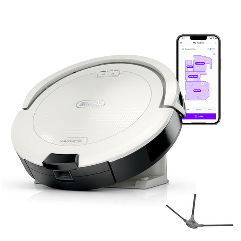 Shark Navigator robot vacuum front view for versatile cleaning on carpets and hard floors