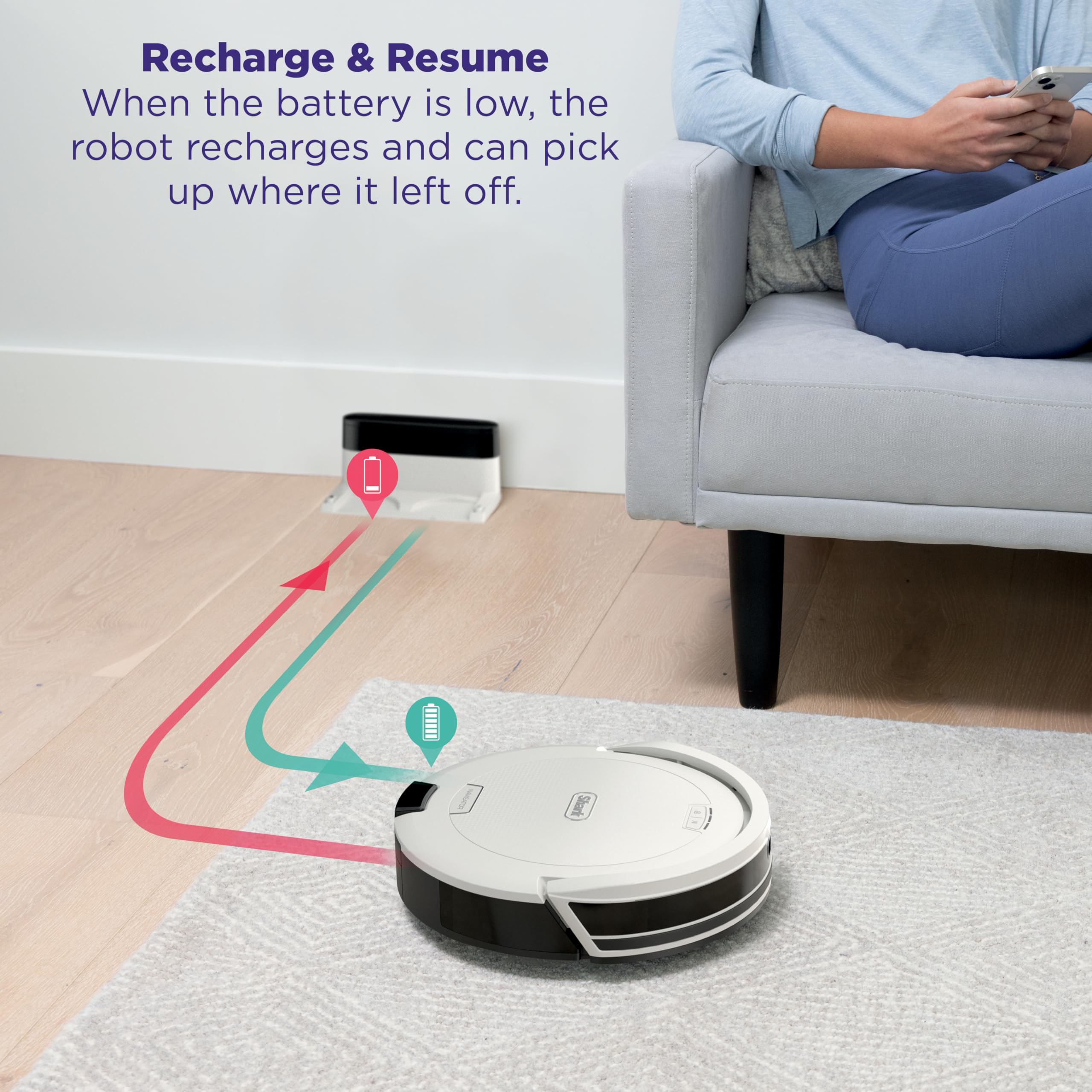 Shark Navigator recharge and resume feature maintains cleaning progress automatically