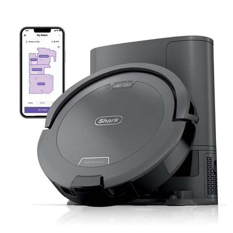 Shark Navigator robot vacuum cleaning carpets and hard floors with strong suction.