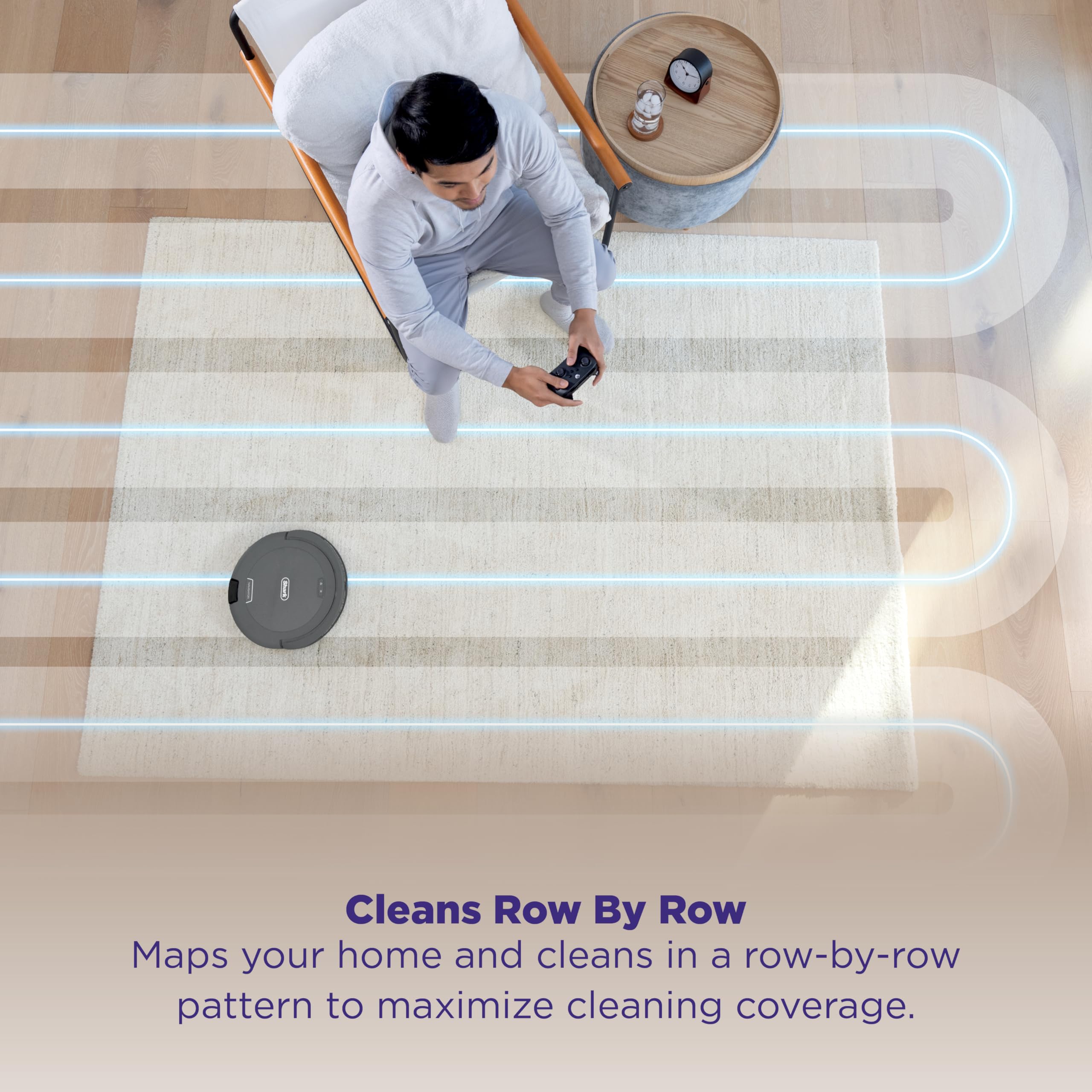 Shark Navigator SmartPath mapping demonstrates precise row-by-row cleaning coverage.