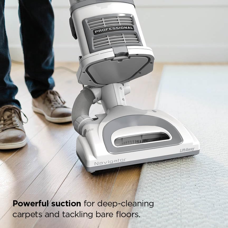 Shark Navigator swivel steering highlighting easy maneuverability around furniture