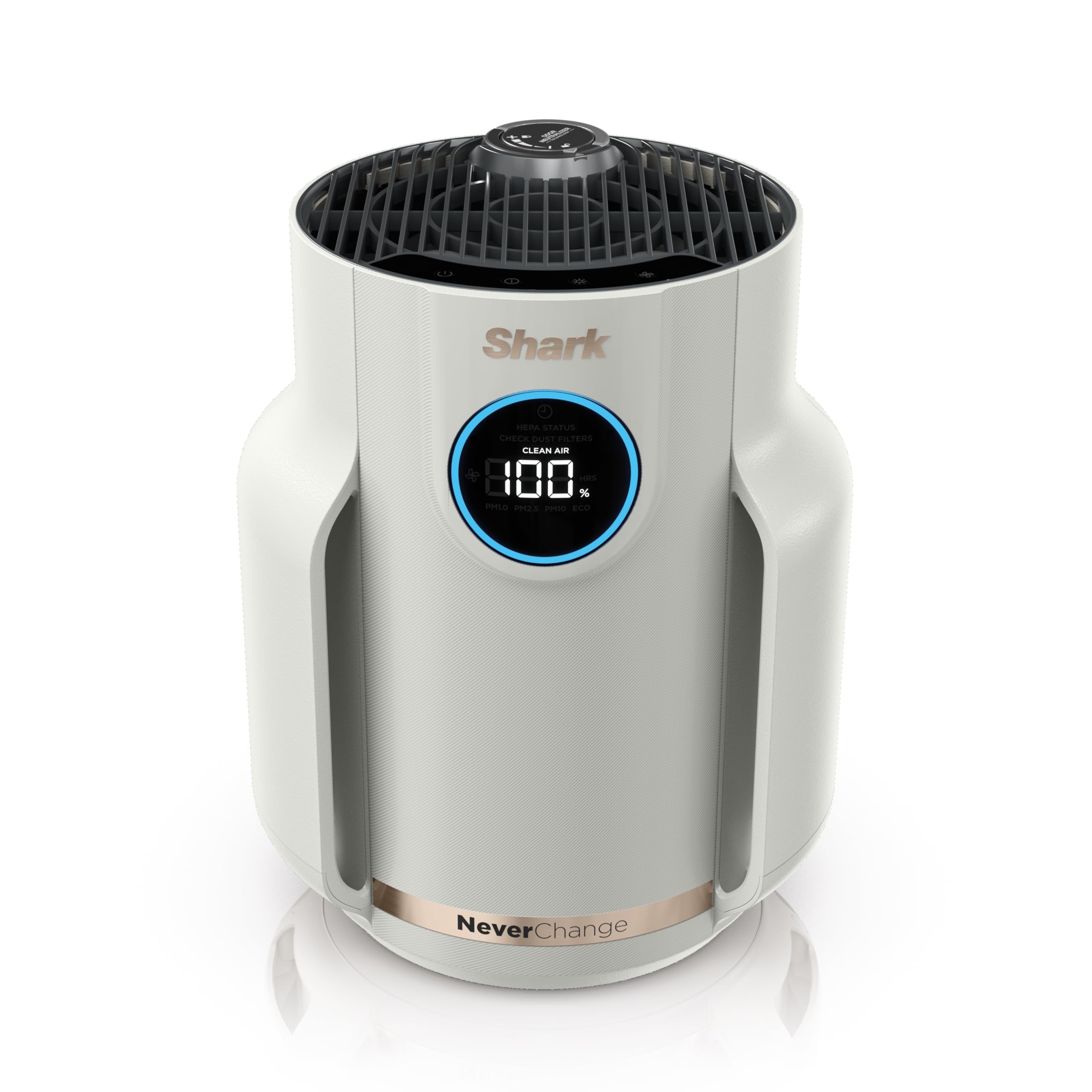 Shark NeverChange Compact Pro display shows real-time air quality improvements for easy monitoring.