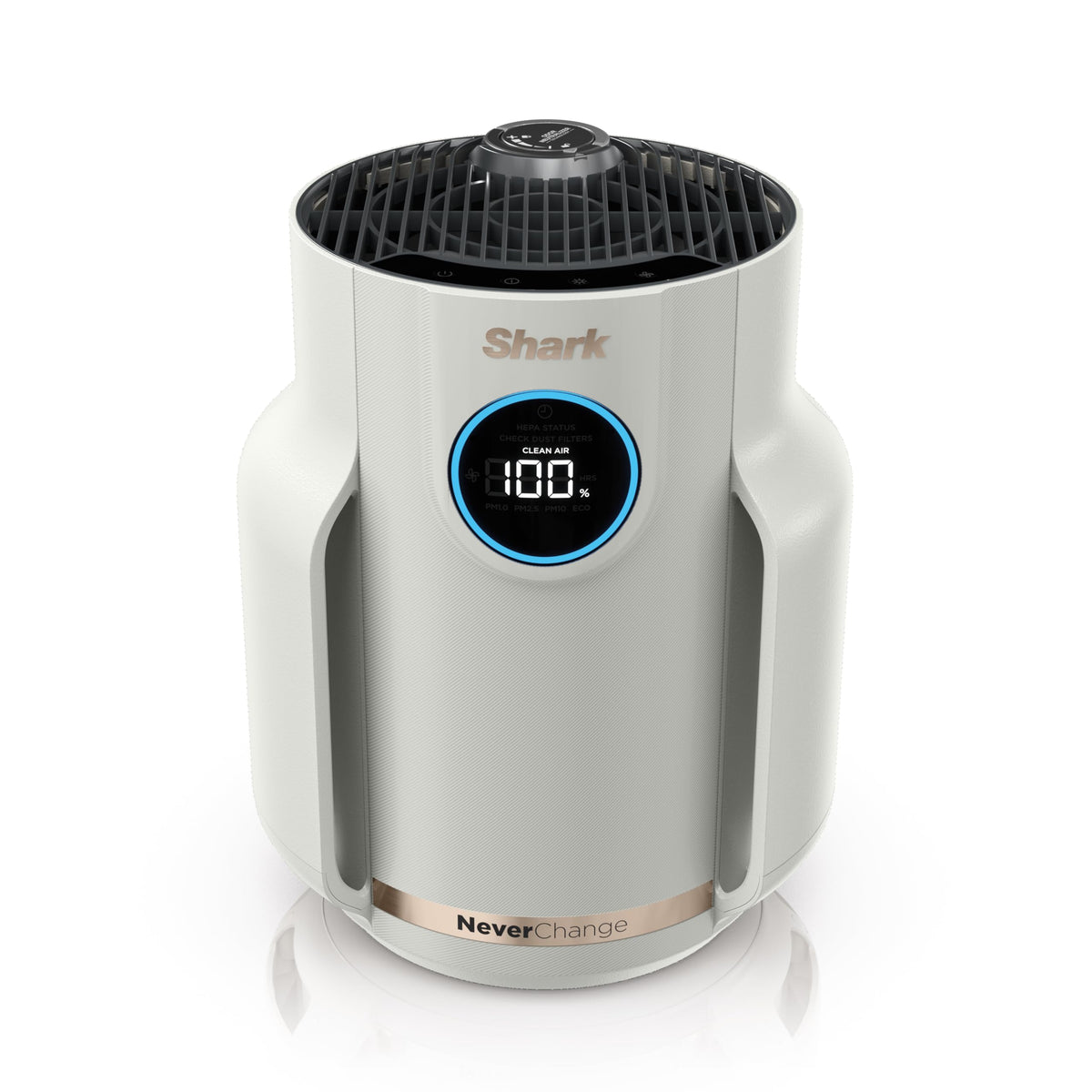 Shark NeverChange Compact Pro display shows real-time air quality improvements for easy monitoring.