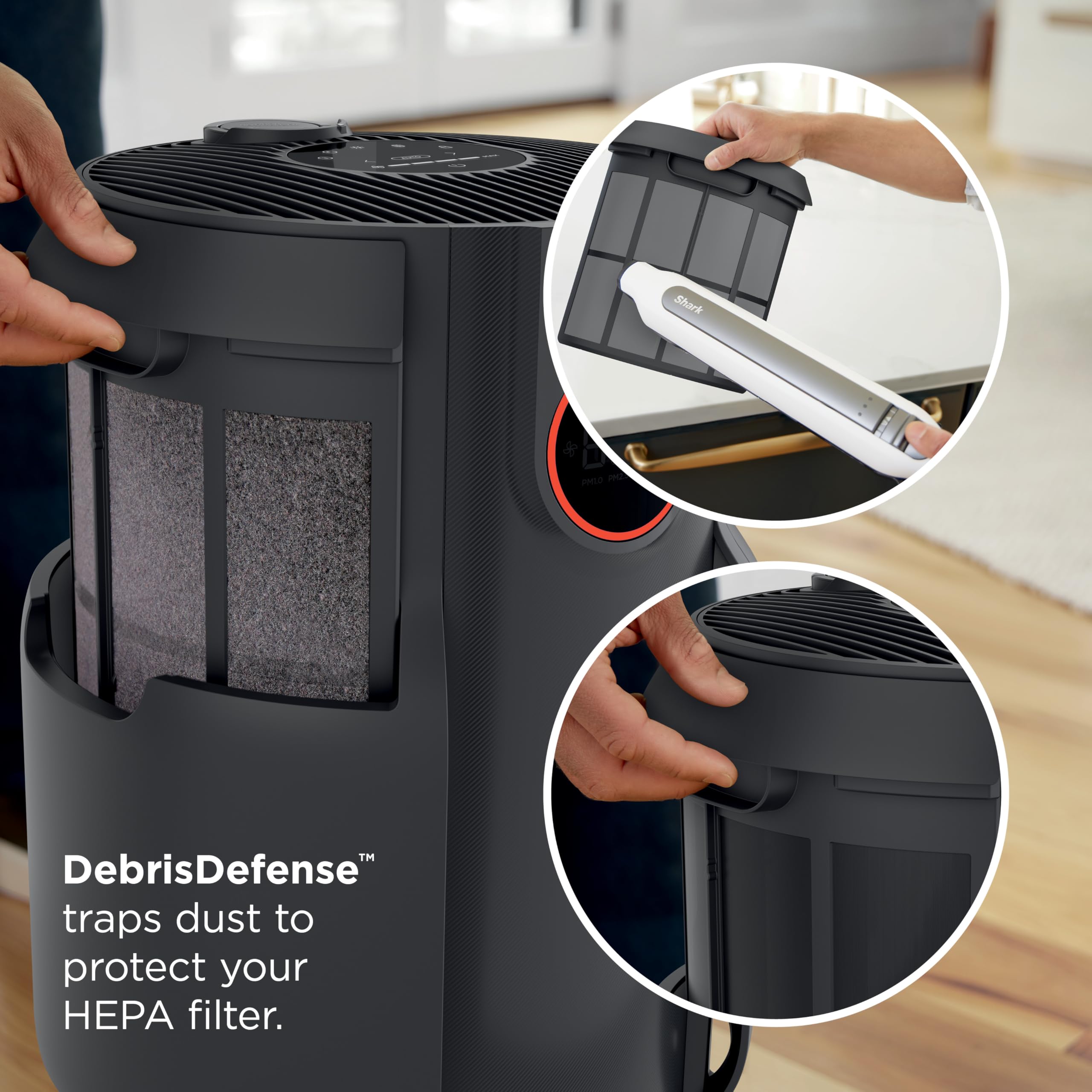 Shark NeverChange HP152 compact design fits bedrooms or offices without clutter.