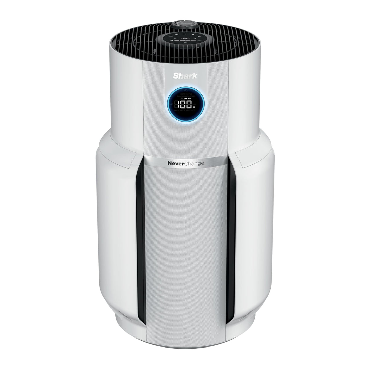 Shark NeverChange Air Purifier MAX front view shows compact design for cleaner air in living rooms.