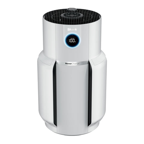 Shark NeverChange Air Purifier MAX front view shows compact design for cleaner air in living rooms.