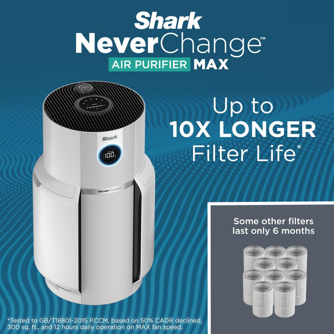 Shark NeverChange Air Purifier Max side view highlighting Debris Defense protection