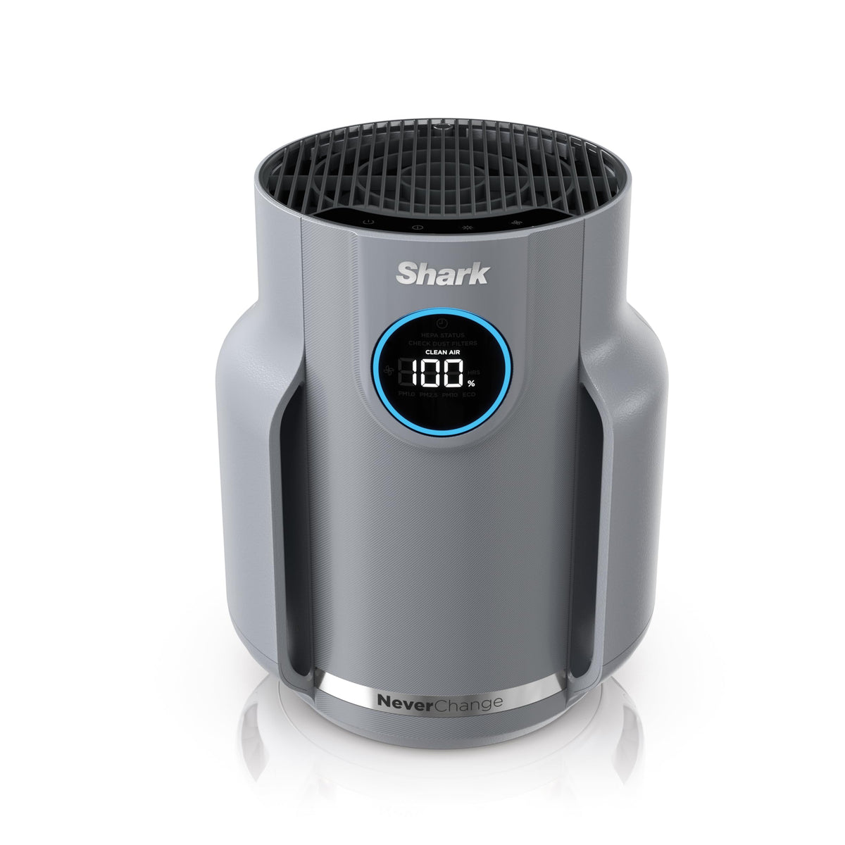 Shark NeverChange Compact Pro front view shows a space-saving purifier for small rooms.