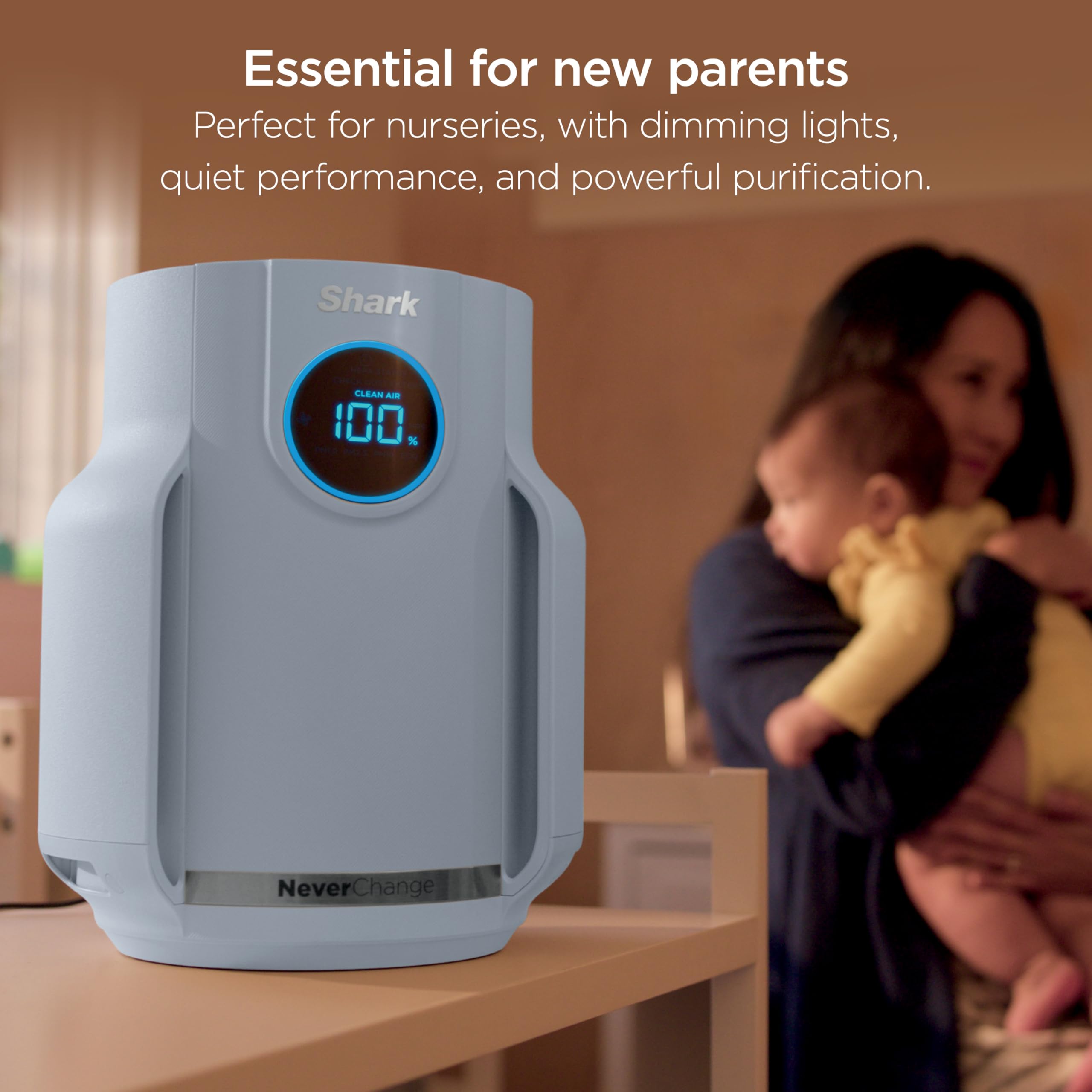 Shark NeverChange Compact Pro sleep mode dims lights for undisturbed nights.