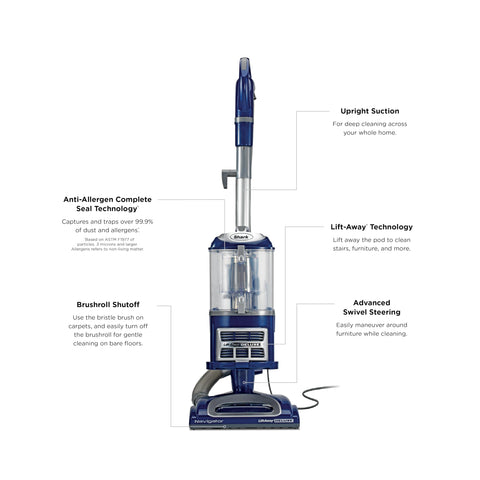Shark NV360 large dust cup reduces interruptions during cleaning