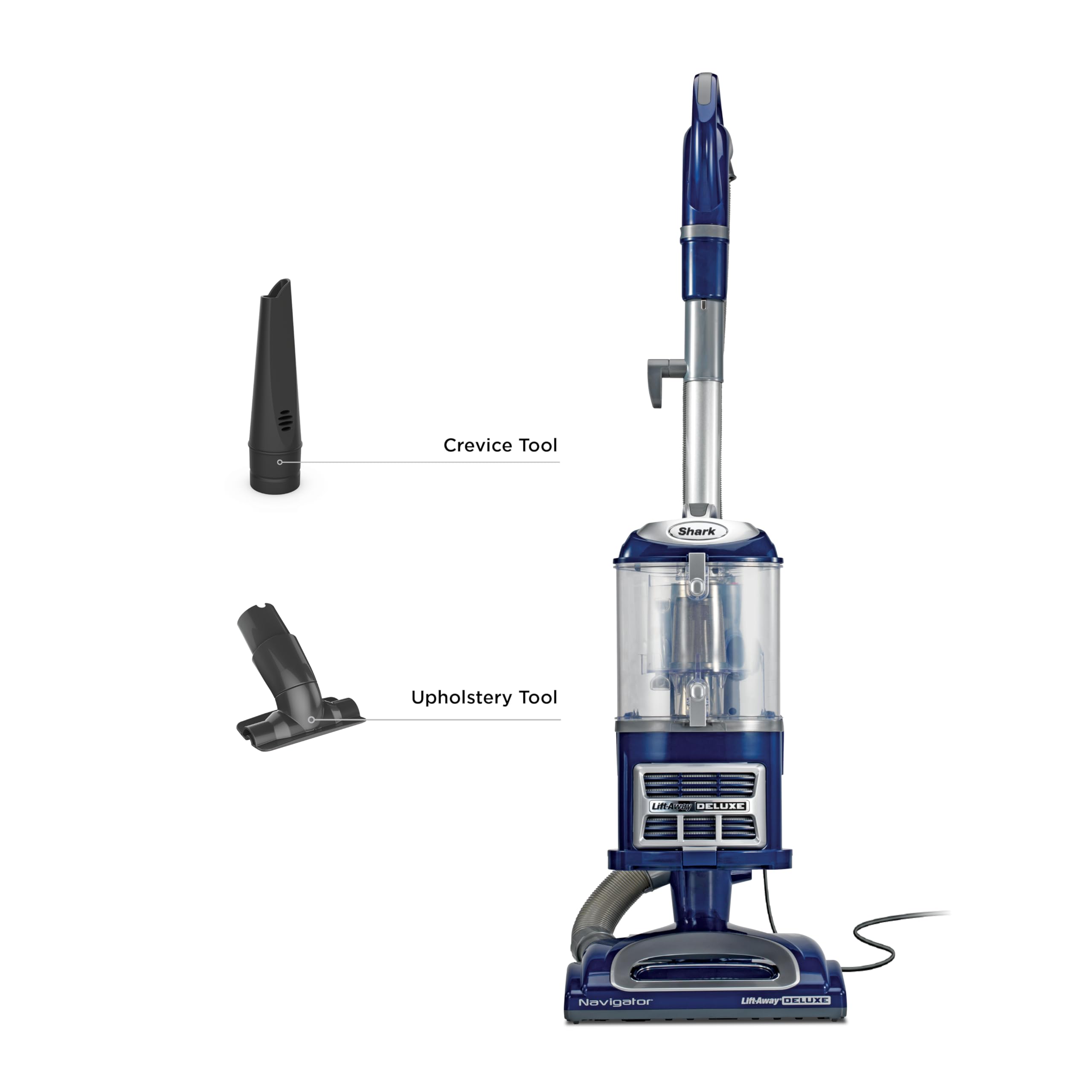 Shark NV360 includes upholstery and crevice tools for tight gaps