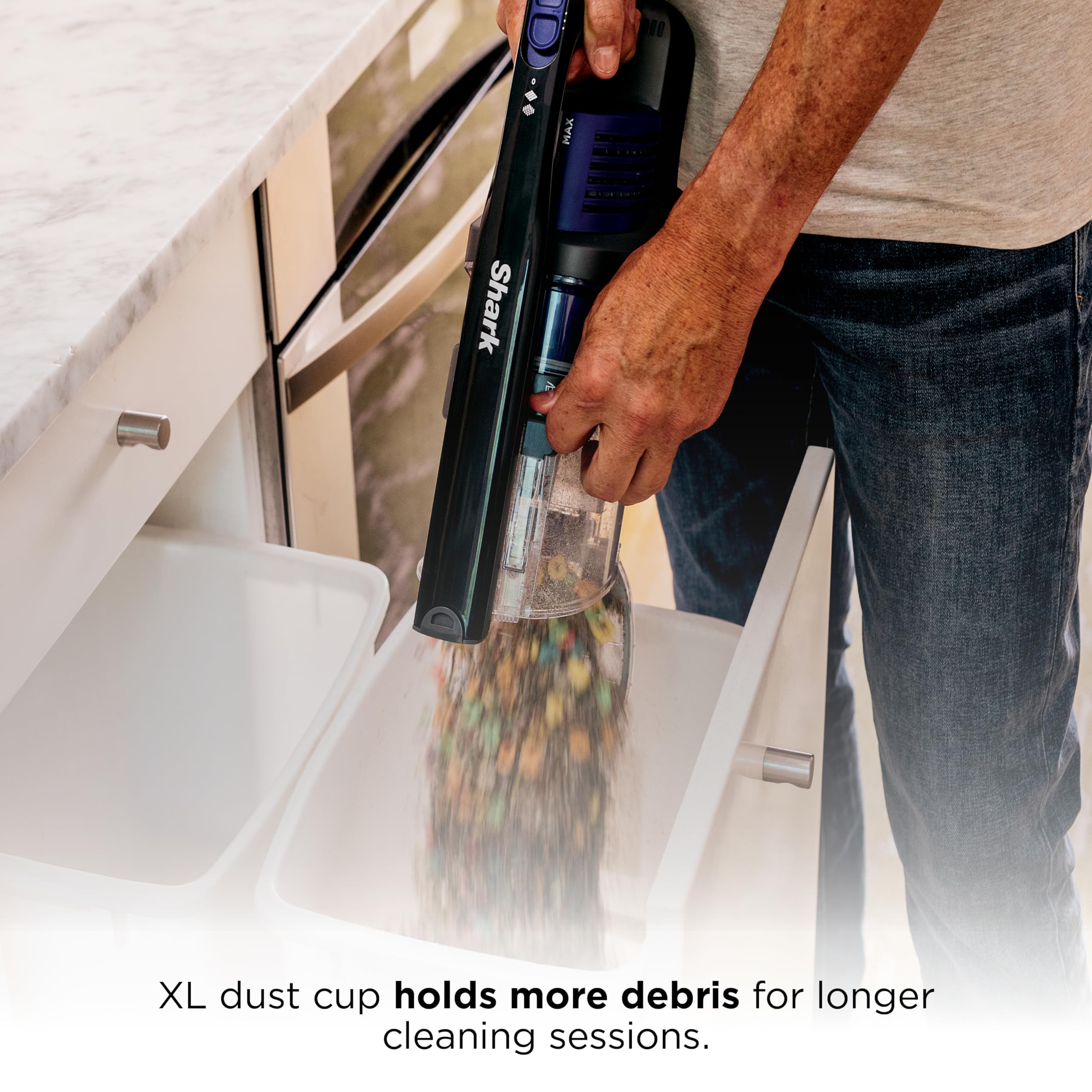 Shark Pet Cordless Stick Vacuum Crevice Tool cleans tight gaps along baseboards.