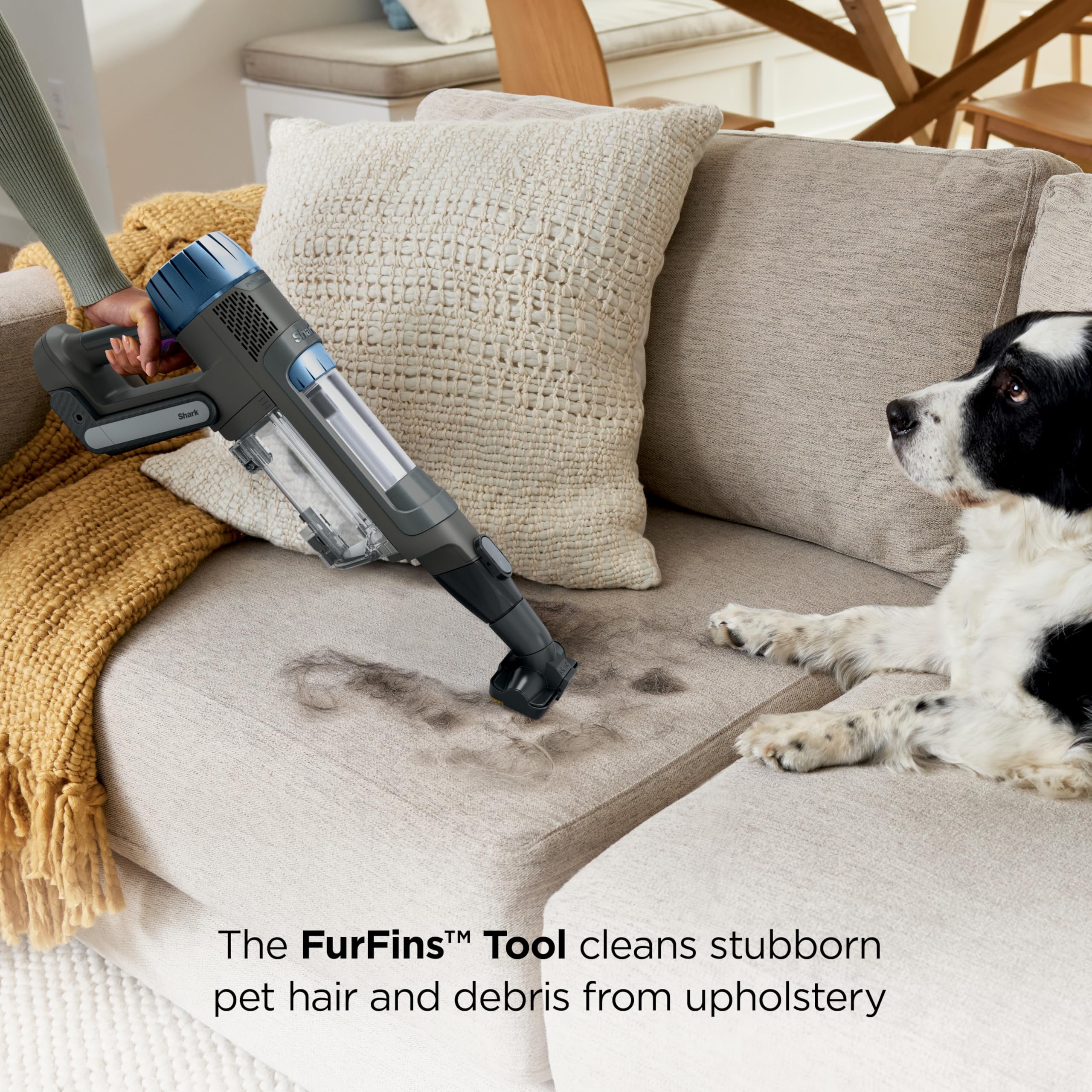Shark PowerDetect includes crevice and furFins tools for pet hair