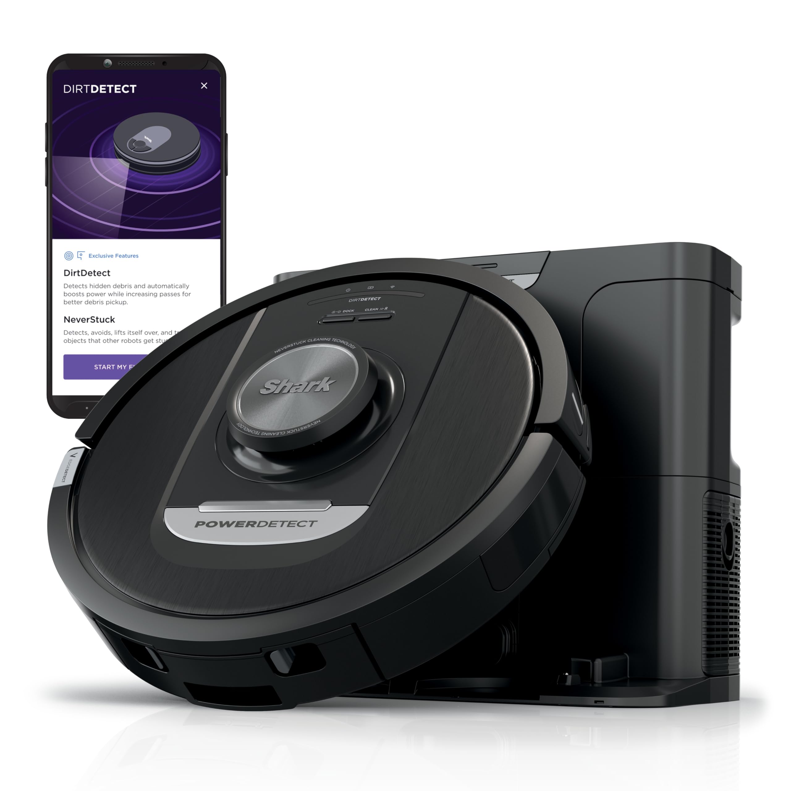 Shark PowerDetect robot vacuum front view for thorough home cleaning