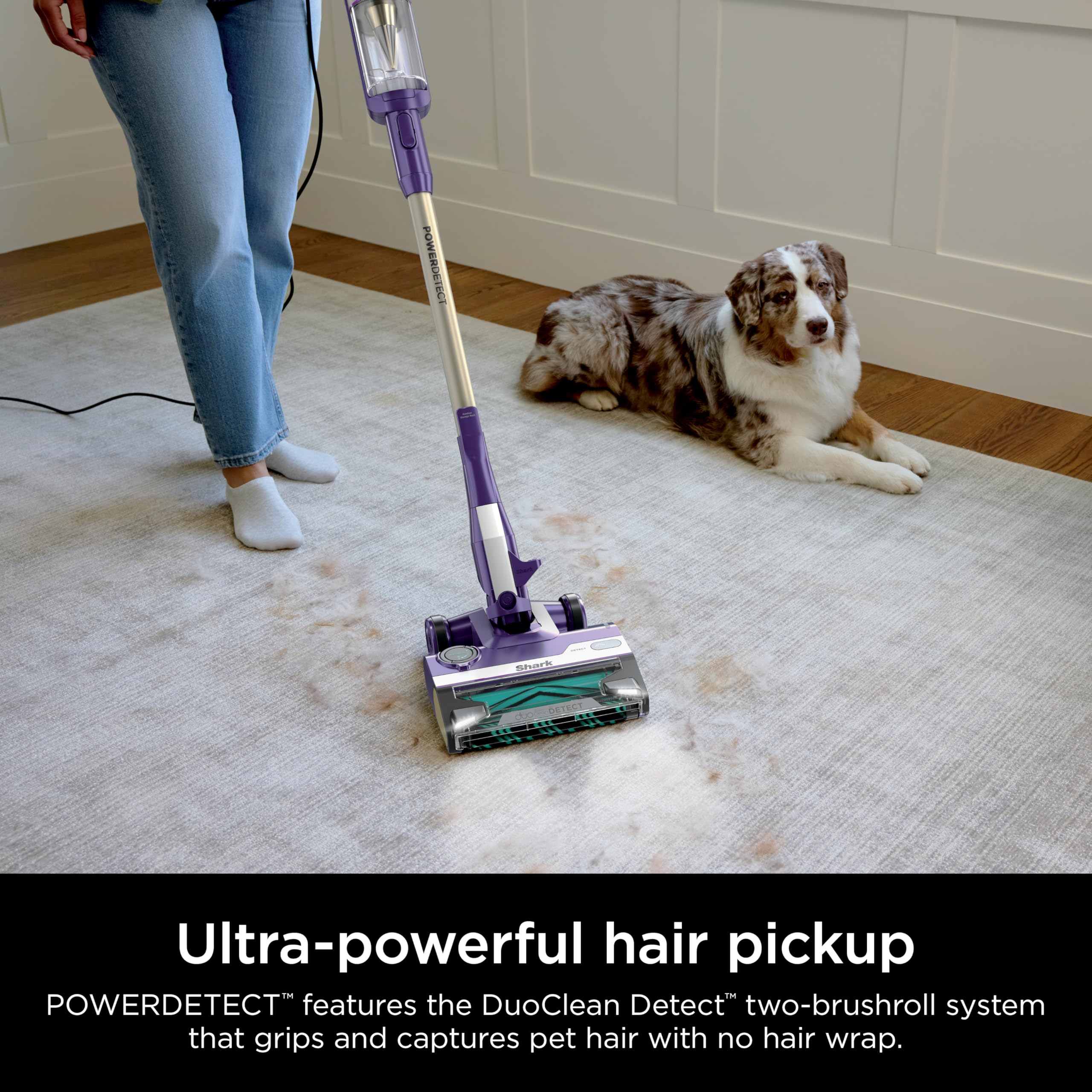 Shark POWERDETECT self-standing unit stored upright after cleaning