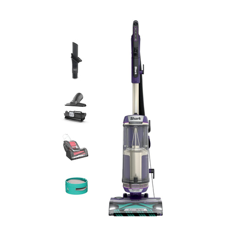 Shark POWERDETECT upright vacuum front view showing strong suction on carpets