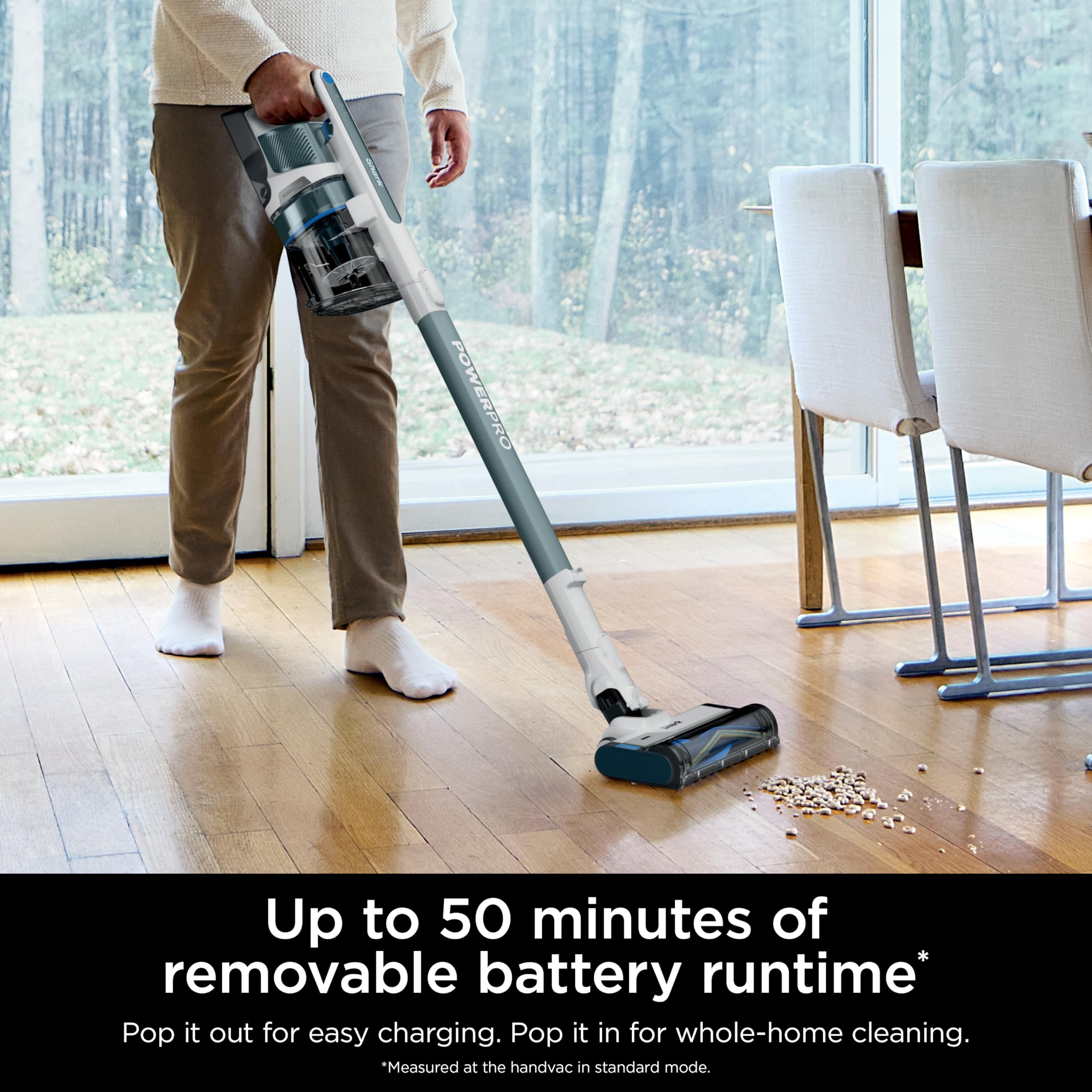 Display illustrating up to 50 minutes runtime for whole-home use.
