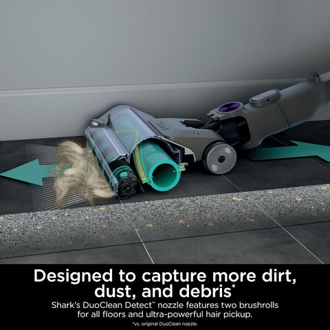 Shark PowerDetect boost mode highlighting intelligent dirt detection in action.