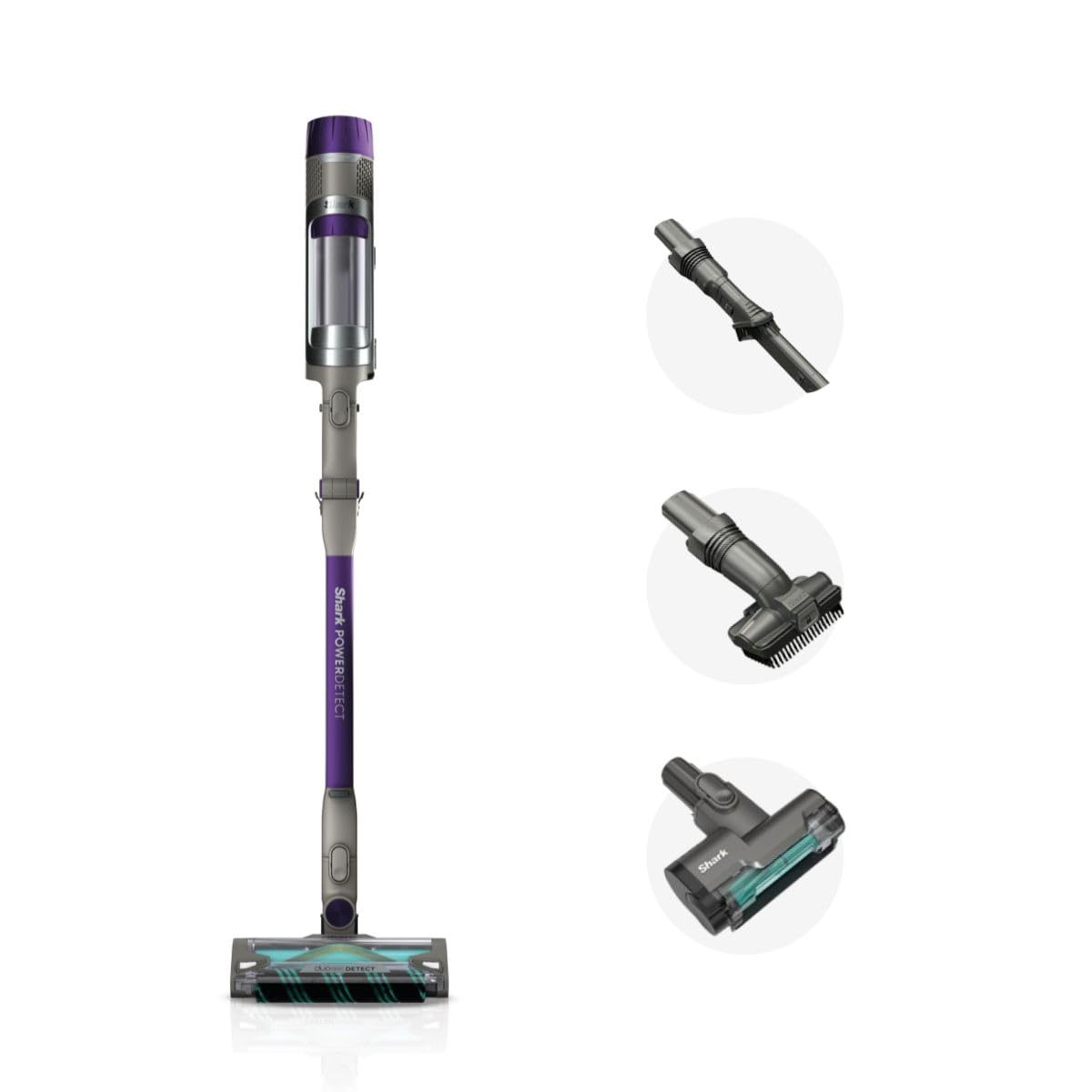 Shark PowerDetect cordless stick vacuum front view, powerful suction for all-floor cleaning.