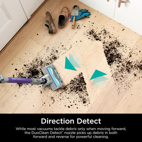 Shark PowerDetect MultiFlex wand bending under furniture for hard-to-reach clean.